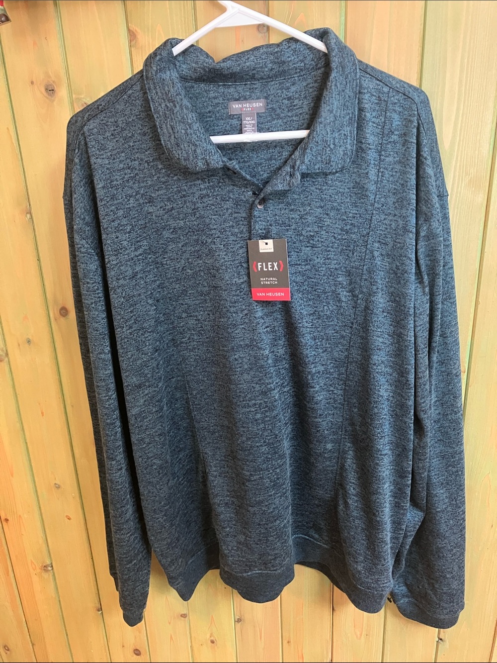 Van Heusen FLEX Mens XXL/TTG/XXG Heathered Grey Long Sleeve NWT Classic Fit Polo